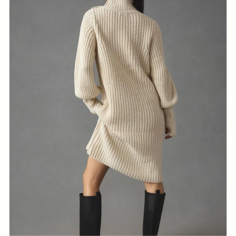 Elegant Anthropologie Cream Knit Sweater Dress - Picture 3 of 11